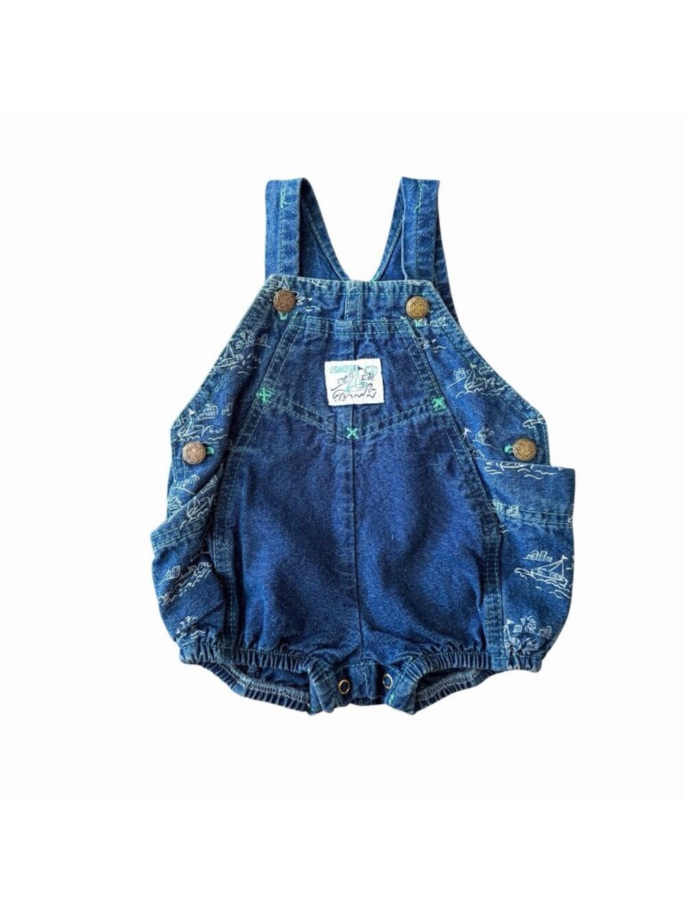 Vintage OshKosh Vestbak Bubble Romper Overall Nautical 12 Months Made In USA